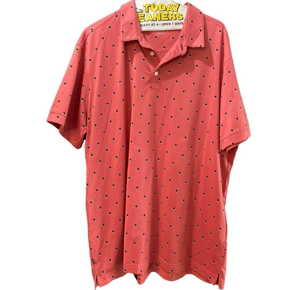 Mizzen + Main Red Diamond Geometric Performance Golf Trim Polo Shirt Size 2XL